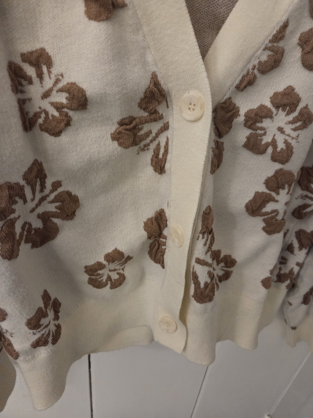 Cyrus Cream Cardigan with Brown Floral Motif - Picture 3 of 6